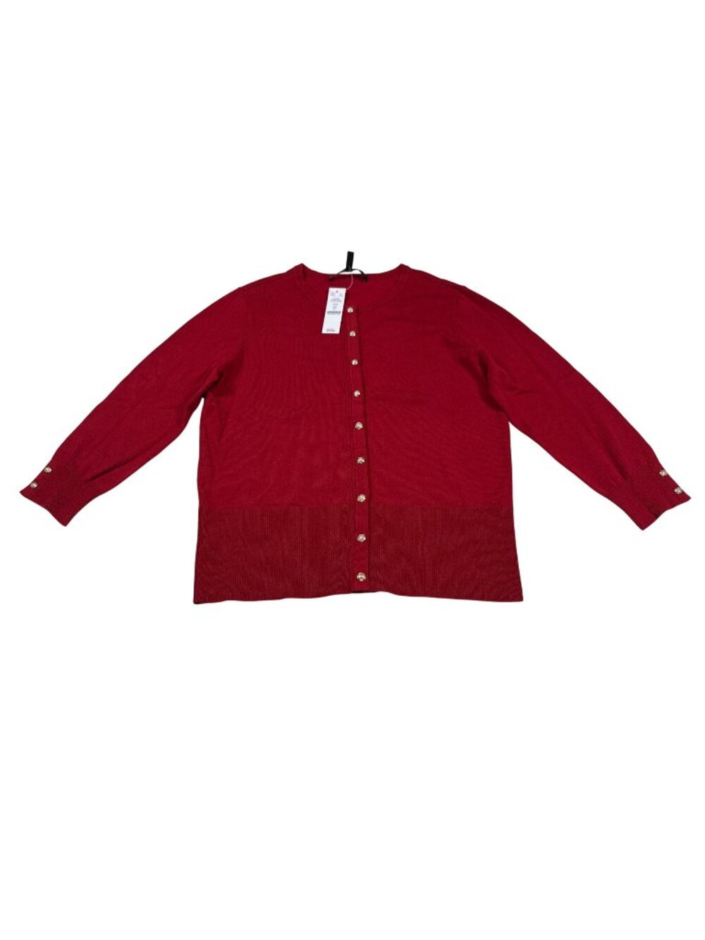 NWT White House Black Market Womens Red 3Q Crew Neck Cardigan L (PP594)